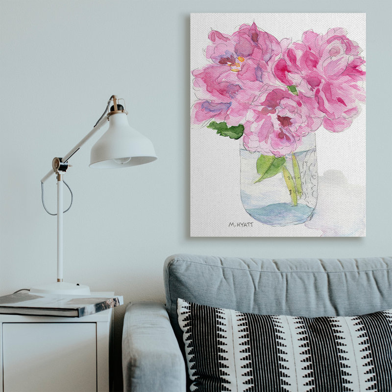 Pivoines roses en pot de conserve classique, H 48 po x l 36 po, Toile tendue