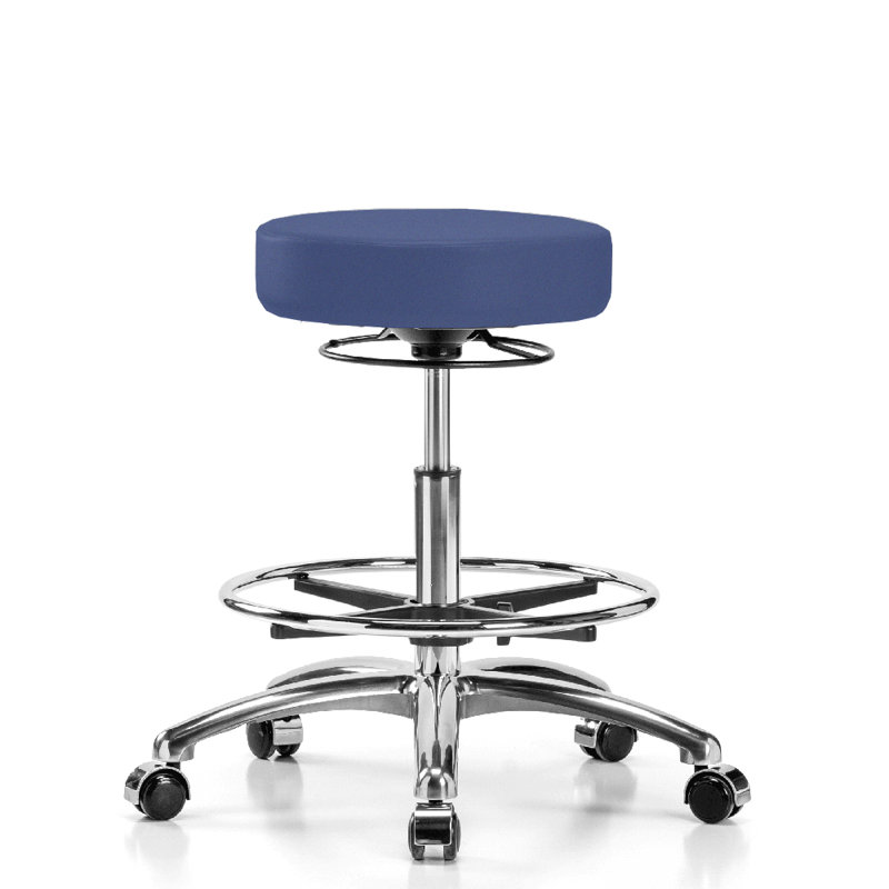 Tabouret réglable en hauteur avec anneau de pied PERCH | Hauteur du banc élevé: 25 à 35 po, Tissu Newport, Chrome