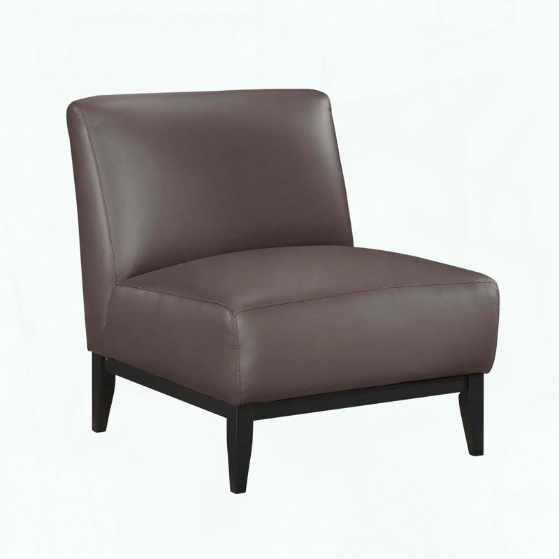 Fauteuil de chambre en cuir fleur, mousse haute densité et pieds noirs, Marron foncé
