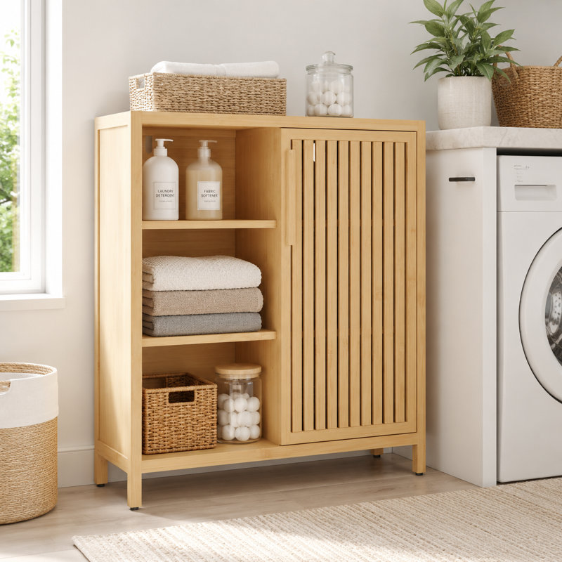 Armoire de rangement en bambou 31,02 "avec tablettes et porte à lattes