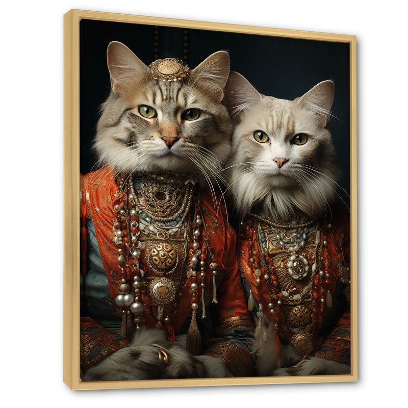 «Graces Cat In Retro Indian Attire I», reproduction sur toile, H 32 po x l 24 po x P 1 po, Cadre naturel flottant