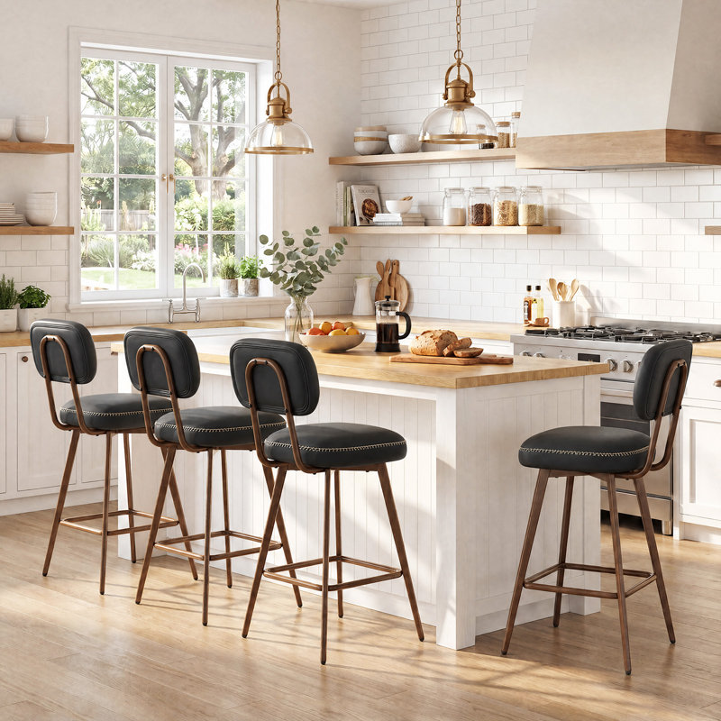 Swivel Upholstered Counter Stool with Metal Frame, Black