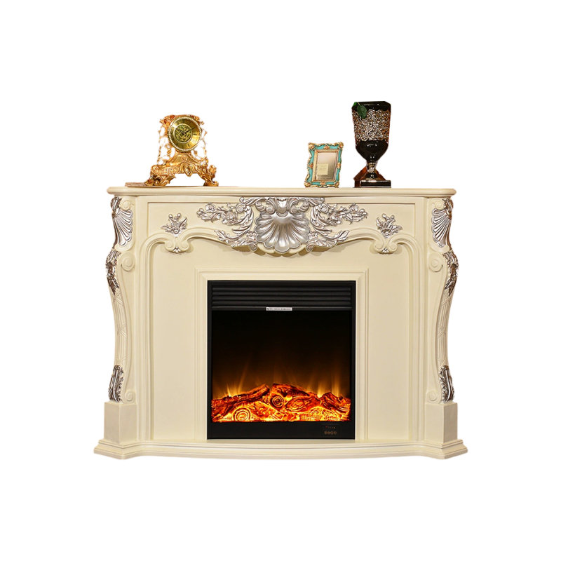 Foyer électrique en bois massif beige