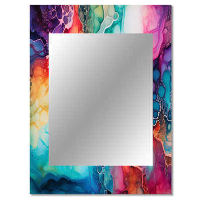 Rainbow Teal And Purple Alchohol Ink - Abstract Shapes Mirror, Modern Unique Wall Mirror, Printed Metal Art