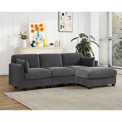Brampton 97.9'' Wide Upholstered Corduroy Modular Sofa with Removable Ottoman