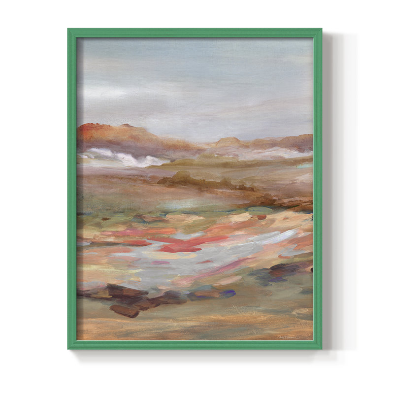 Reproduction encadrée peinte de paysage désertique - bois massif, H 21 po x l 17 po, Vert