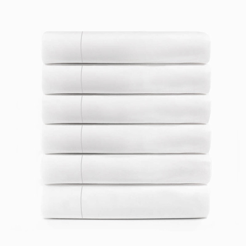 Hotel Quality Mederos 6 Piece Cotton Blend Guest Room Hospitality Flat Bed Sheet Pack, Bright White, King Flat Sheet