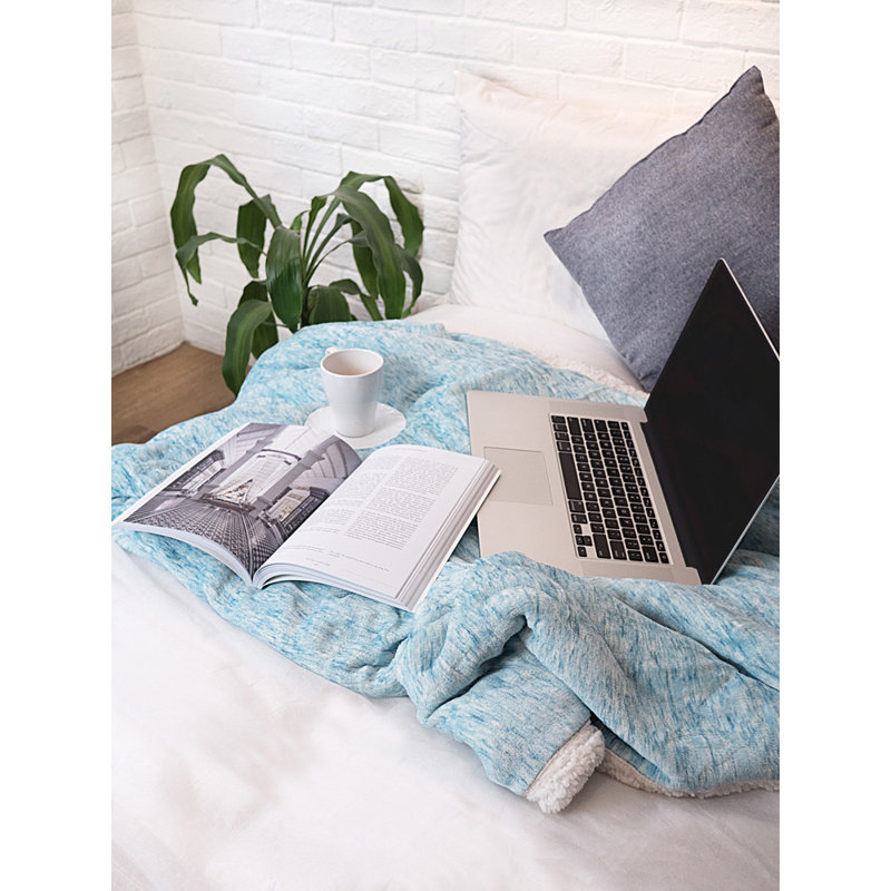 Sea Blue Reversible Sherpa Fleece Throw Blanket