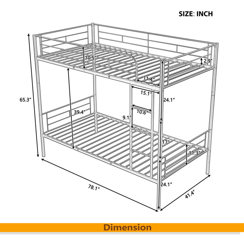 Twin Over Twin Metal Bunk Bed, Black