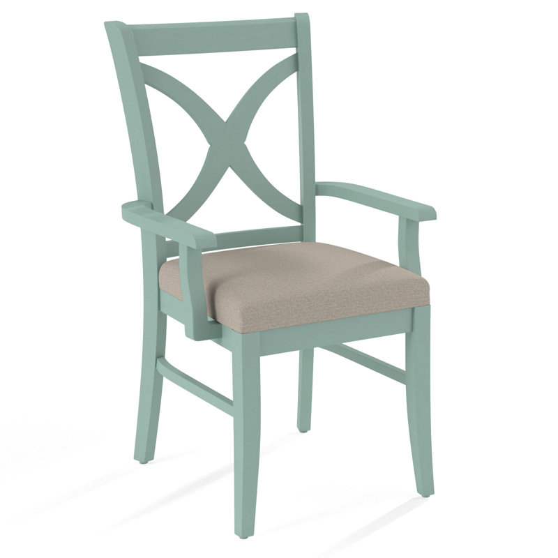 Hues Upholstered Arm Chair, Beige Performance Fabric; 0851-73, Antique Frost White Finish