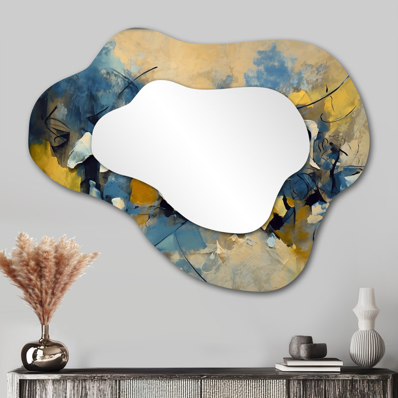 Jazz Interchange In Blue - Abstract Collages Asymmetrical Unique Mirror, Blue Cloud Large Wall Mirror, Printed Metal Art