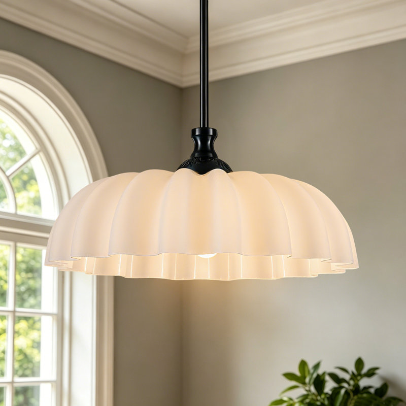 Luminaire suspendu en verre Milk Glass, Noir mat