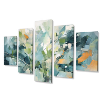 «Blue Botanical Garden III - Abstract Botanicals Wall Art Living Room - 5 Panels»