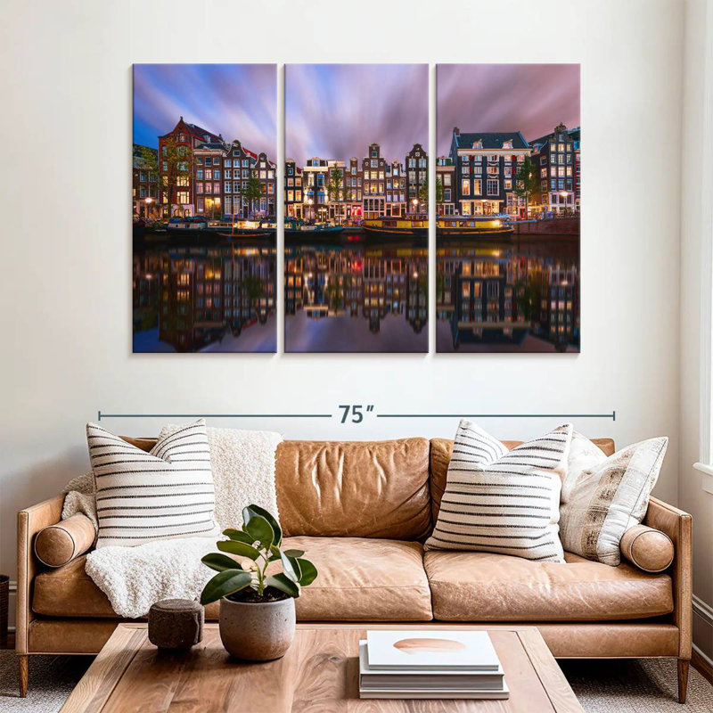 Crépuscule sur le canal Sirci Amsterdam, H 42 po x l 65 po