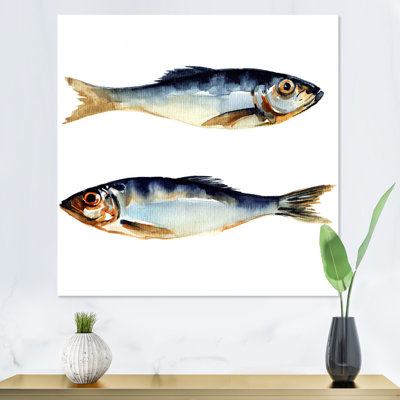 «Two Herring Fish On White», reproduction d'art sur toile nautique et côtière