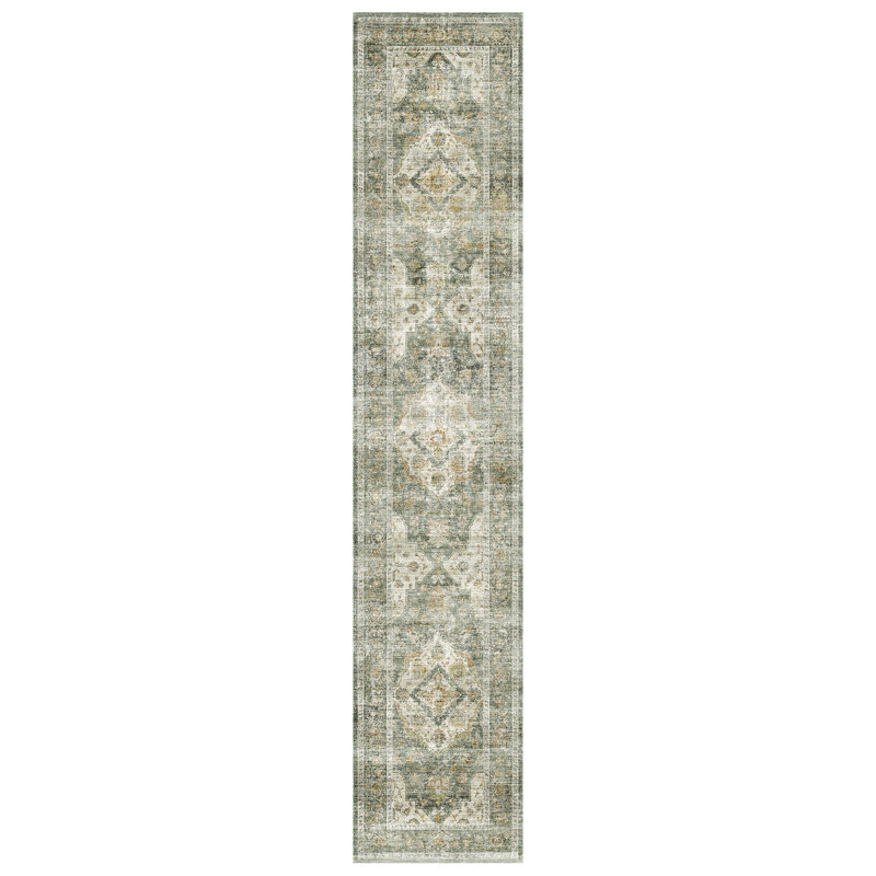 Tapis de couloir oriental vert sauge lavable à la machine, Vert sauge, Tapis de couloir 2 pi x 10 pi