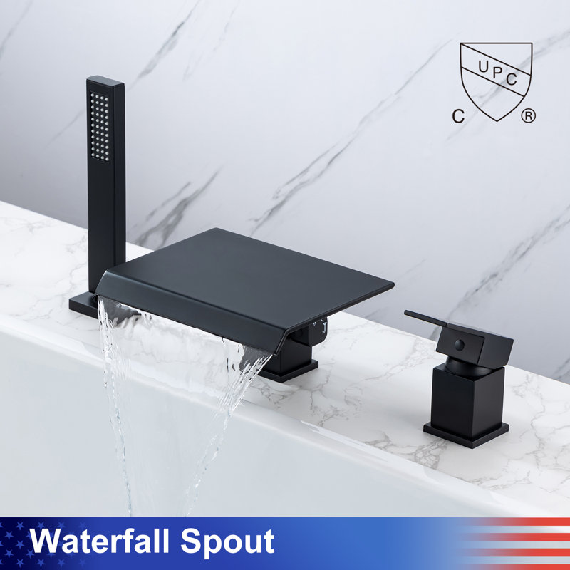 Robinet de baignoire romaine monocommande à fixation murale avec inverseur et douchette, Noir mat