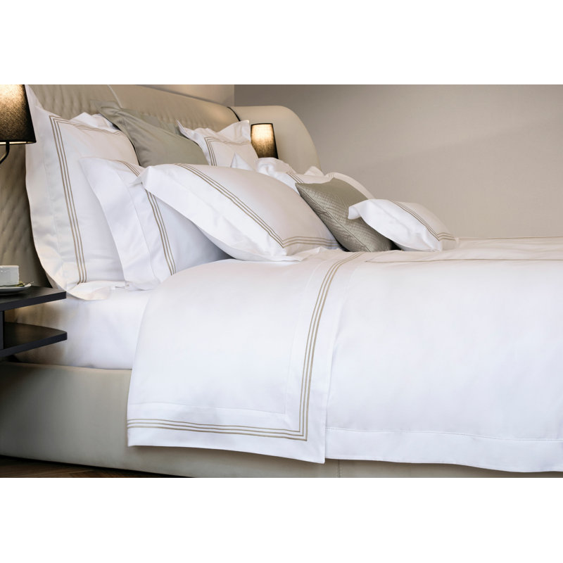 Granduca Duvet Cover, White/Taupe, Queen Duvet Cover