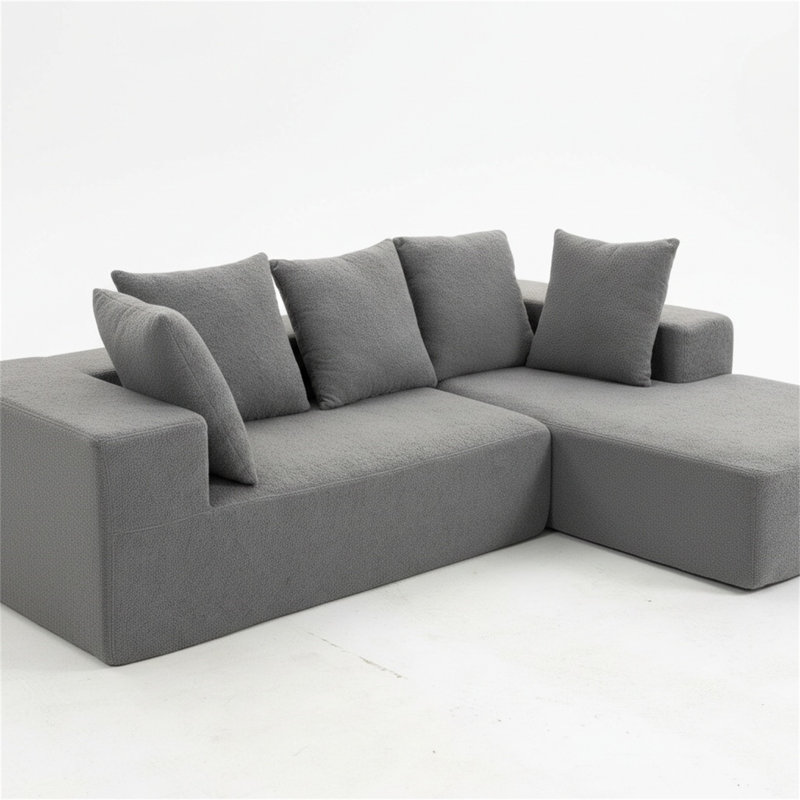 Canapé modulaire doux en tissu bouclé, prêt à l'emploi, parfait pour les appartements et les salons, Gris
