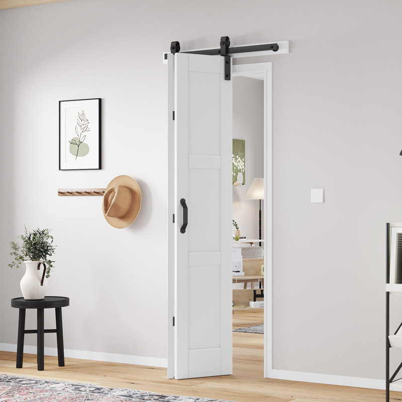 Porte de grange pliable en bois manufacturé à 3 panneaux avec quincaillerie d'installation, 36 po x 84 po, 2