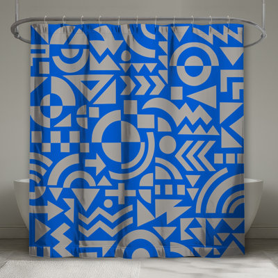 Blue Geometric Shapes Shower Curtains Extra Long