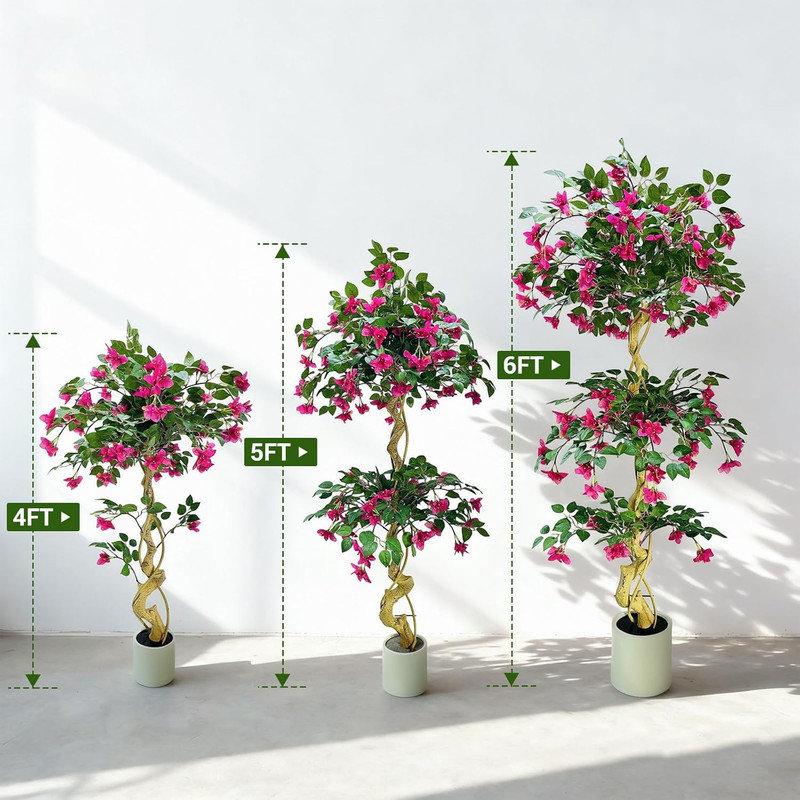 Bougainvillier artificiel 4/5/6 pi en pot blanc, plante à fleurs artificielle pour la décoration intérieure et extérieure