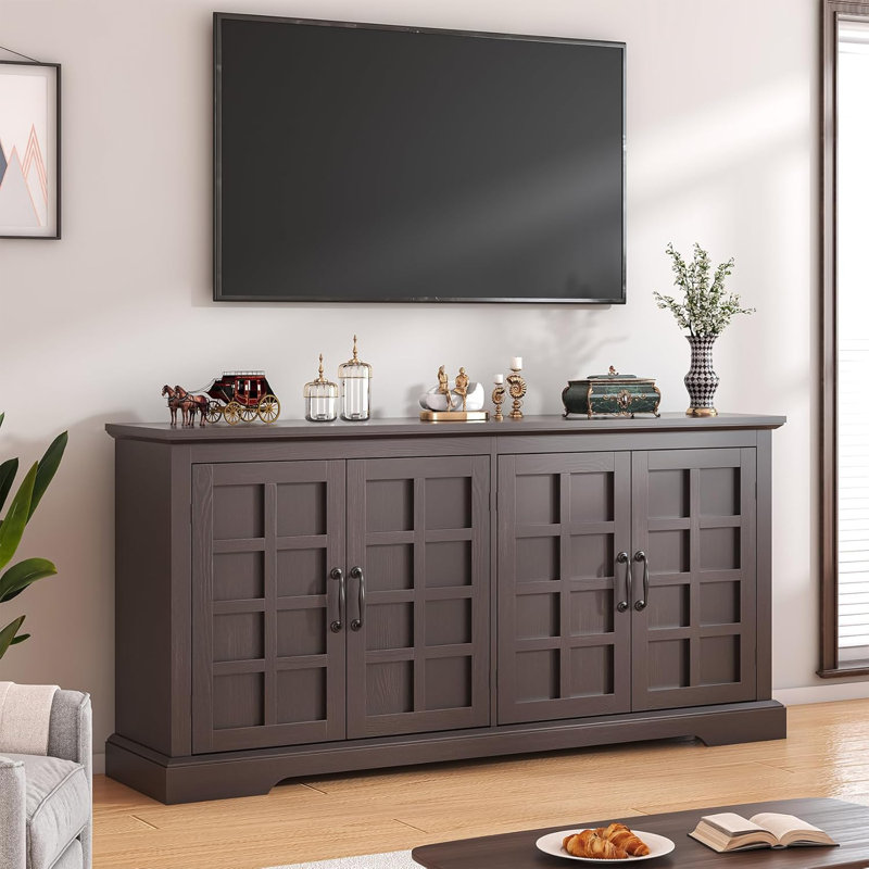 70" Wood Buffet Cabinet, Farmhouse Buffet Sideboard Cabinet with 4 Doors and Adjustable Shelves, Coffee Bar Storage Cabinet for Kitchen, Living Room