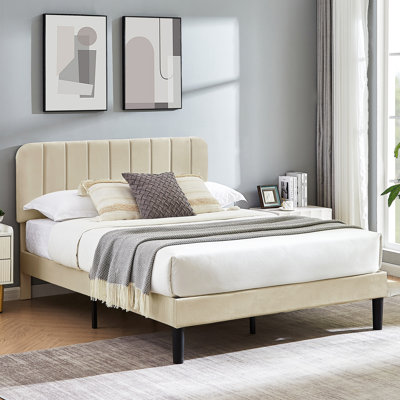 Auxter Upholstered Platform Bed Frame with Adjustable Headboard No Box Spring Needed
