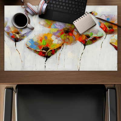 Color Dotted Flowers Gaming Mat | Gray Home Decor Mat