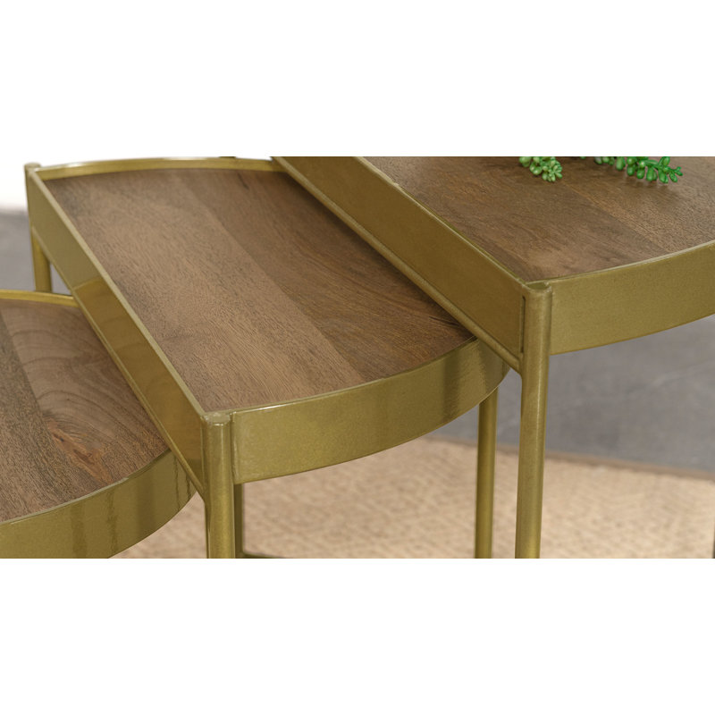 Table gigogne 3 pièces Myrah avec plateau encastré brun et or Myrah