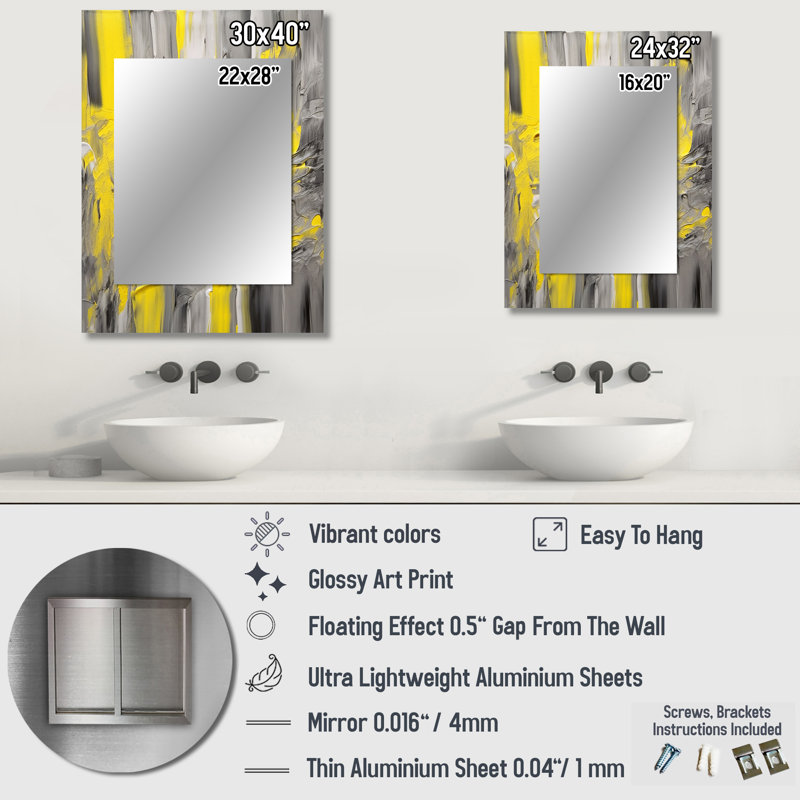 Mustard Yellow And Vivid Gray IV - Abstract Wall Mirror, Modern Decorative Mirror, Printed Metal Art, 32" x 24"