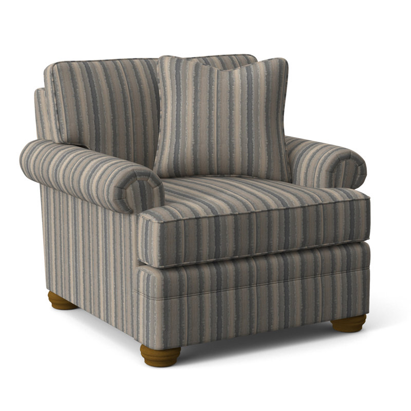 Fauteuil Kensington, Finition Havane, Rayures bleues / beiges 0209-61
