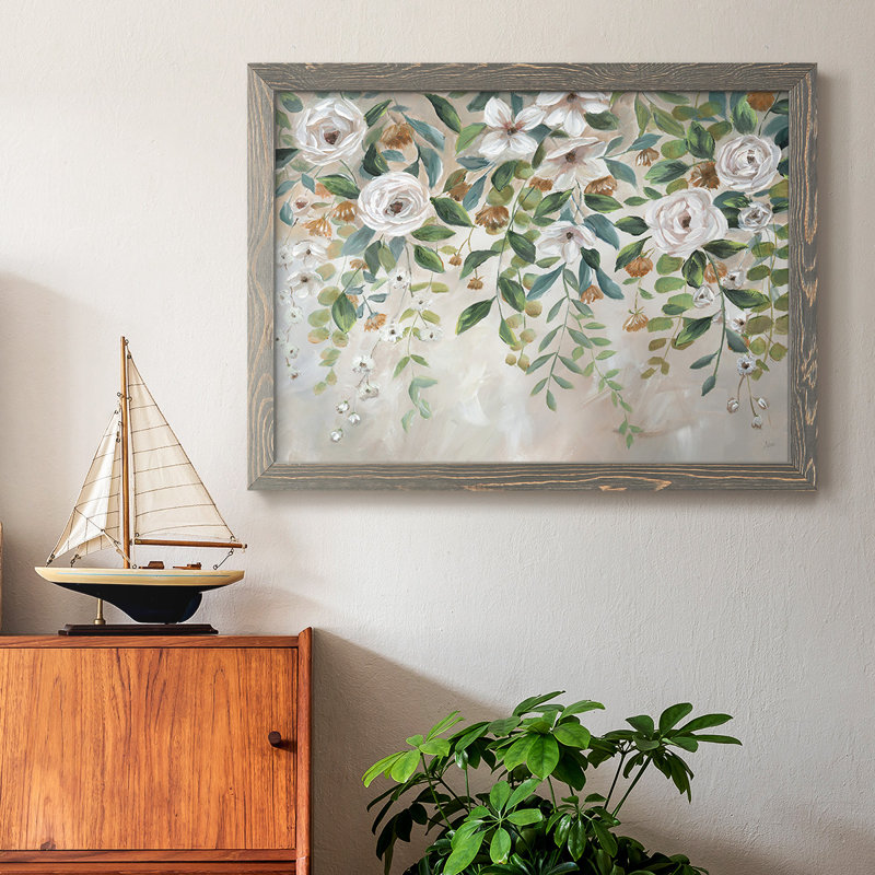 Cascade de fleurs encadrées sur toile, H 18 po x l 26 po x P 1,5 po, Gris