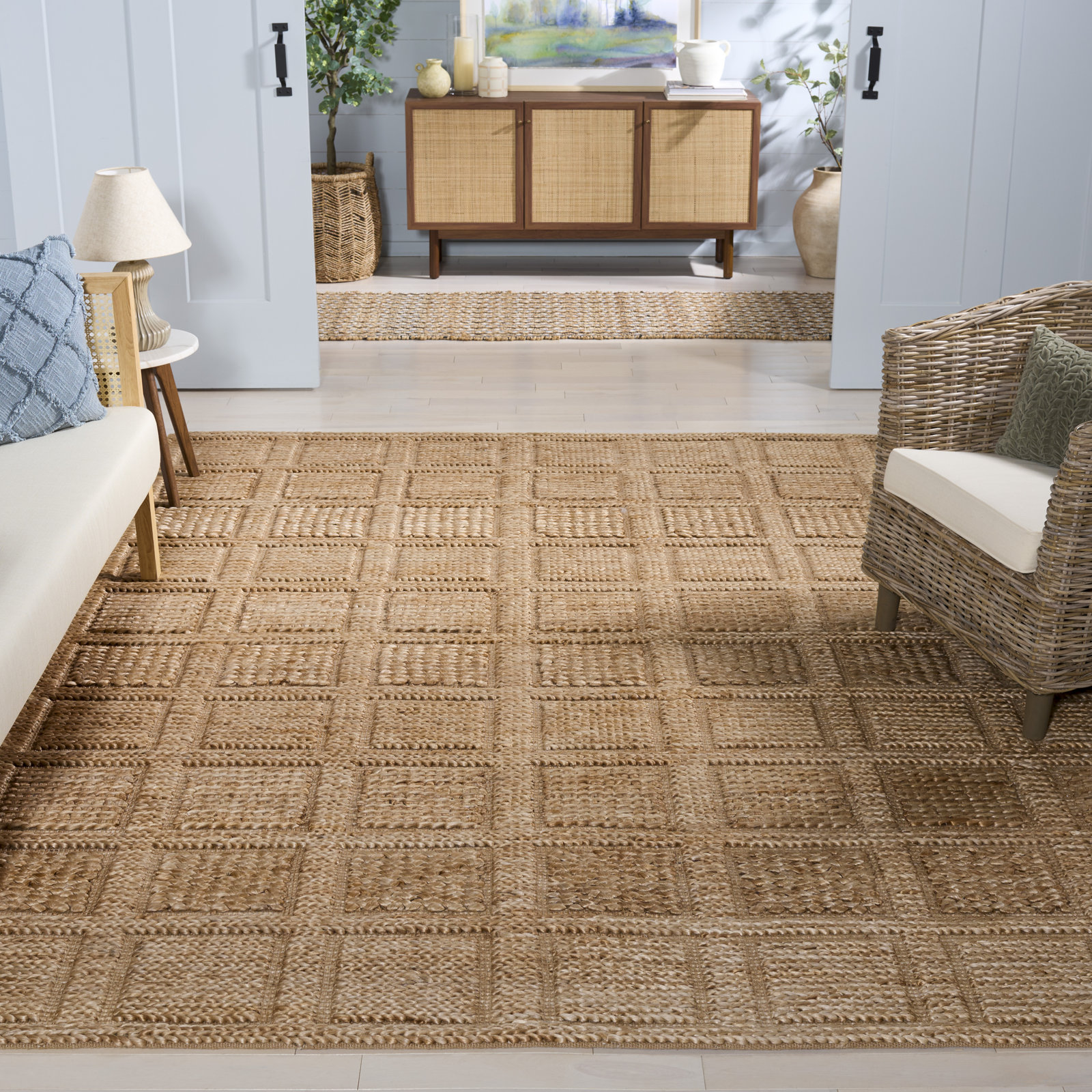 Hand-Woven Plaid Jute Rug, Rectangle 8' x 10'