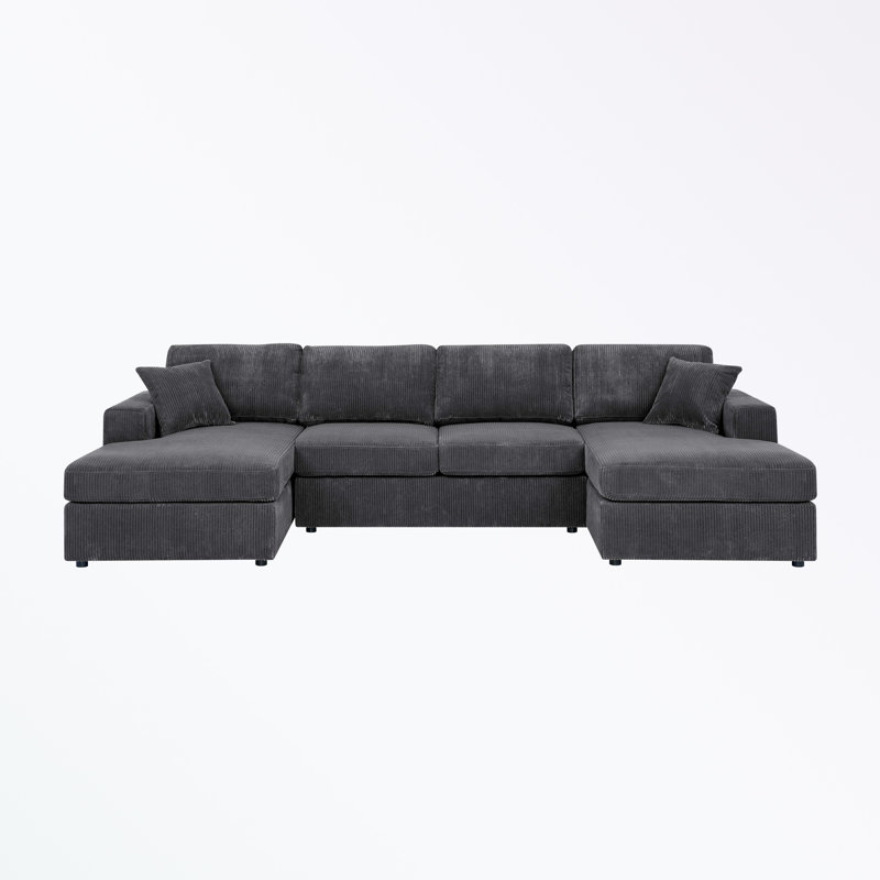Canapé modulaire Corduroy, Velours côtelé gris