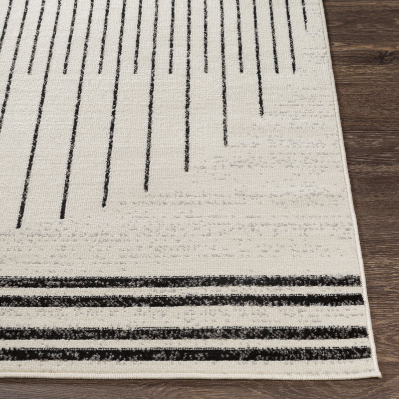 Tapis noir / ivoire Corum, Rectangle 6 pi 7 po x 9 pi