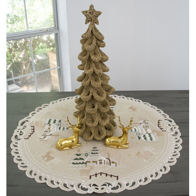 Josalynn Beige Winter Snow Scene Table Topper (33" Round)