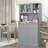 68" Gray Kitchen Pantry Storage Cabinet With Electrical Charging. Freestanding Glass Doors & Adjustable Shelf. For Various Spaces. 2 Tilt Out Trash Cabinets. Built-in Ac Outlets And Ports. Spacious