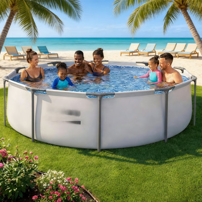 10' X 30" Circular Metal Frame Above-Ground Swimming Pool, Gray Outdoor Set, Includes Filter Pump And Type I Filter Cartridge
