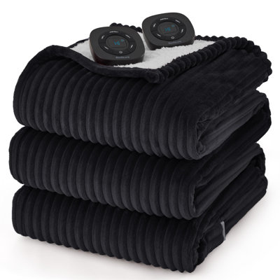 Electric Blanket Soft Ribbed Flannel Heated Blanket, Heating with 10 Heat Settings & 10 Time Settings, 8 hrs Timer Auto Shut Off, GentleSoft™ 
