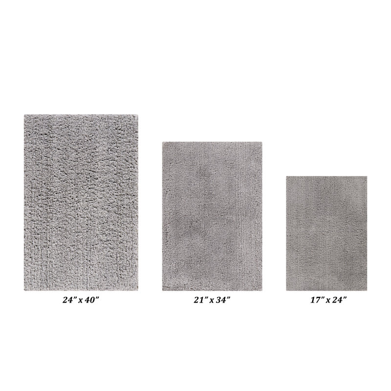 Loida Collection 100% Polyester Machine Washable 3 Piece Plush Bathroom Rug Set, Gray