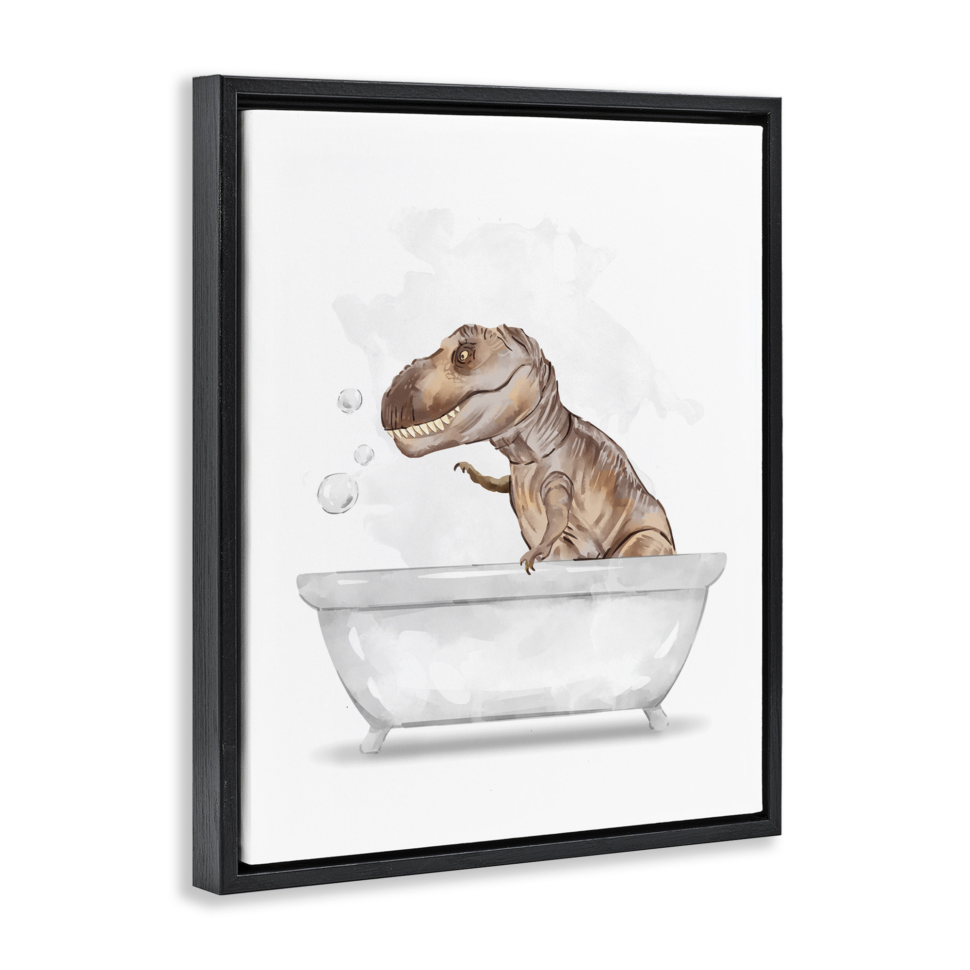Trinx T-Rex Dino in Bubble Bath Framed Floater Canvas Wall Art by Ziwei ...