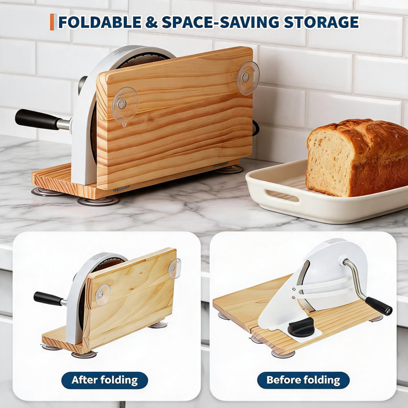 Collapsible Manual Bread Slicer, with Hand Crank, Adjustable Thickness