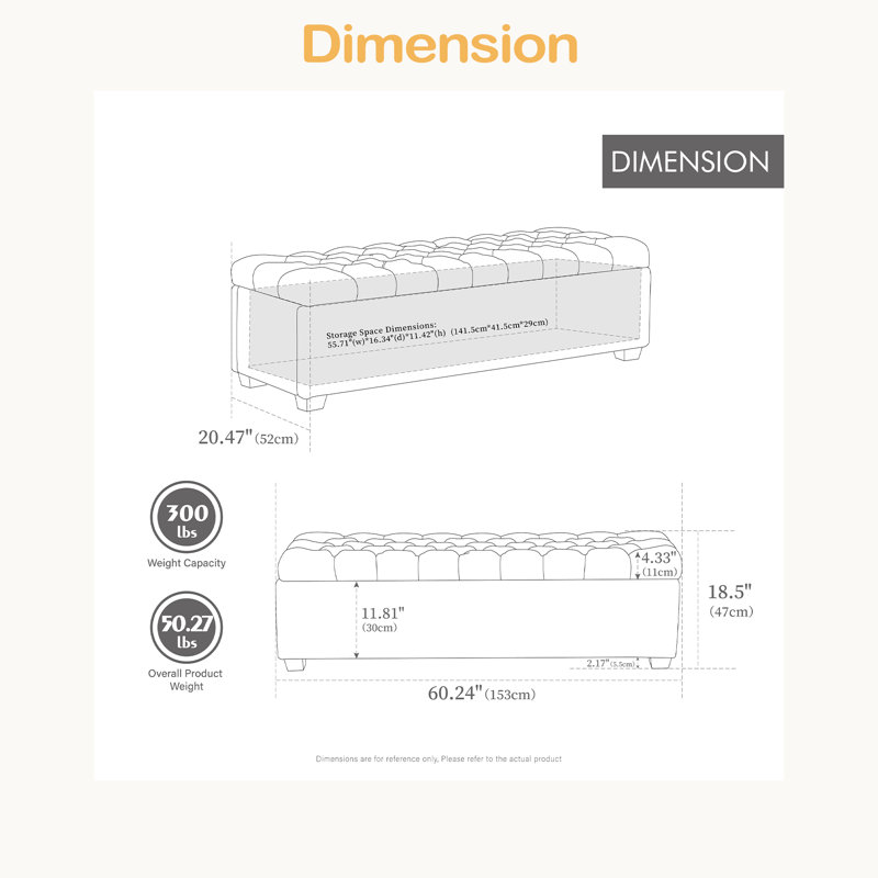 Banc de rangement rembourré en polyuréthane de 60,2 po de large avec repose-pieds capitonné avec repose-pieds, Brun