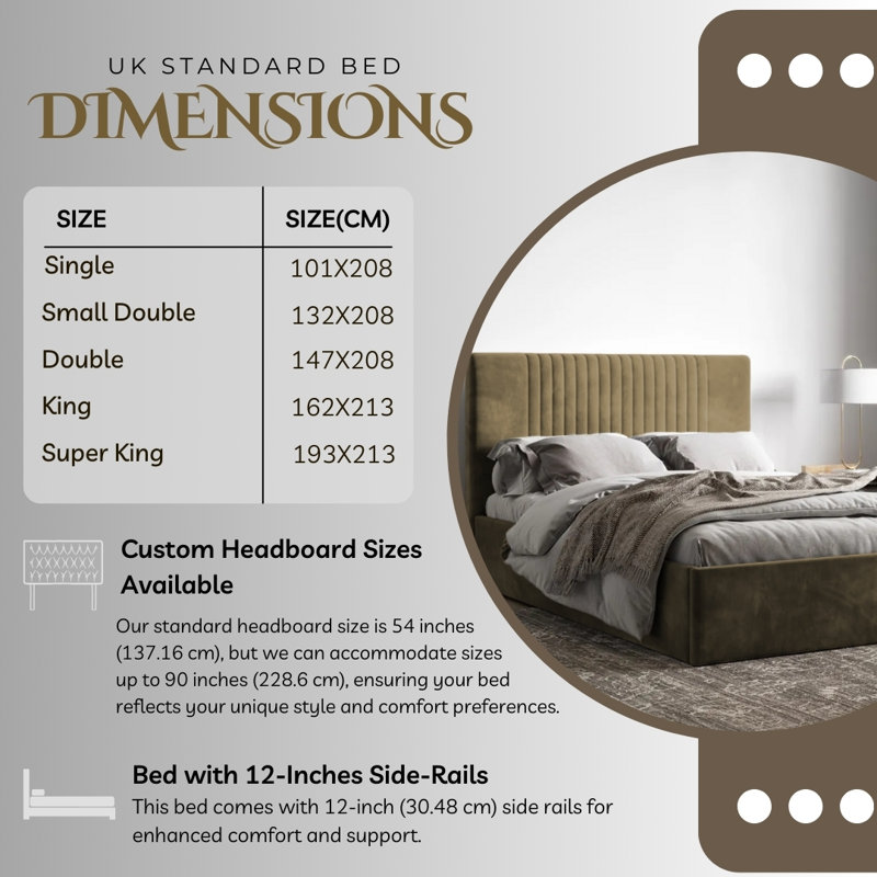 Upholstered Ottman Storage Bed Frame, Mink, Double (4'6)