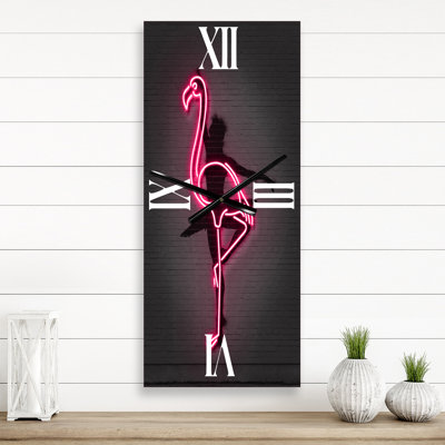 Neon Pink Flamingo and Ballerina - Large Modern Wall Clock