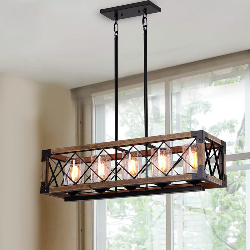 Anmytek 5 - Light Brown Kitchen Island Pendant Chandelier with Glass Shade