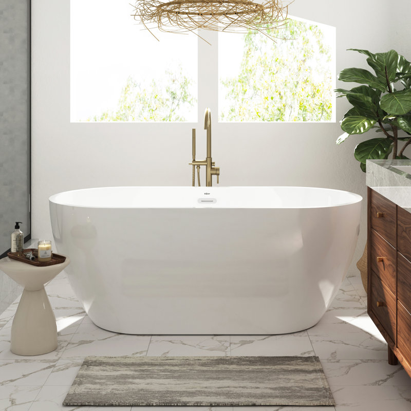 Baignoire de trempage autoportante Bali, H 22,80 po x L 59,10 po x l 28 po, Chrome Drain