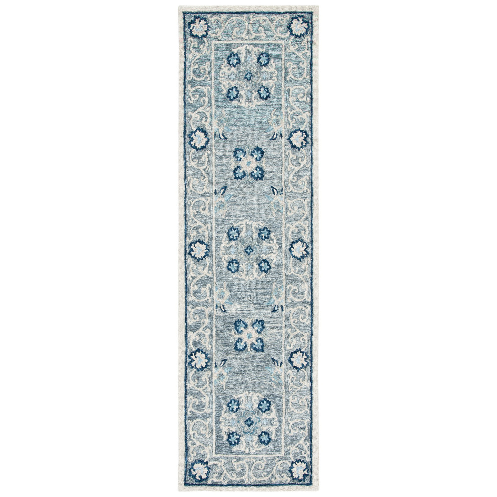 Akins Oriental Handmade Tufted Wool Gray/Ivory Area Rug, Runner 2'3" x 8'