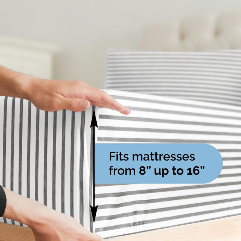 Queen Gray Striped Microfiber 4-Piece Bed Sheet Set
